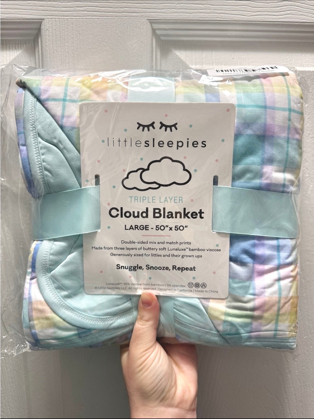 Little Sleepies pastel plaid cloud blanket